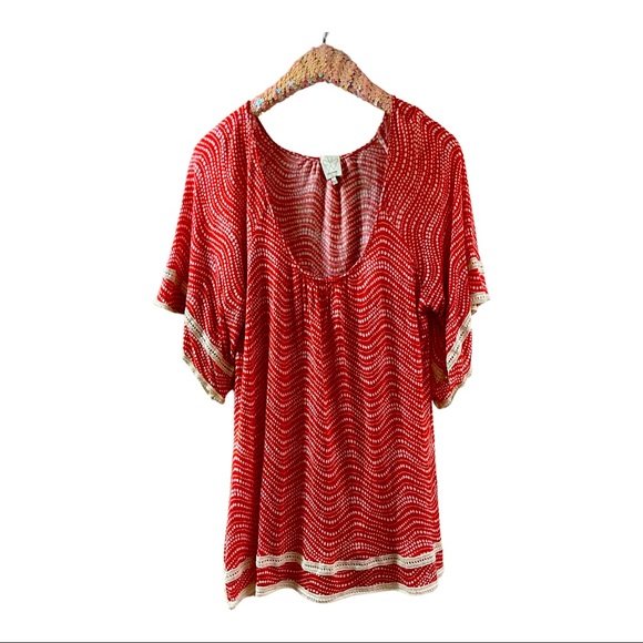 Anthropologie Tops - Anthropologie Ella Moss red bell sleeve lace top